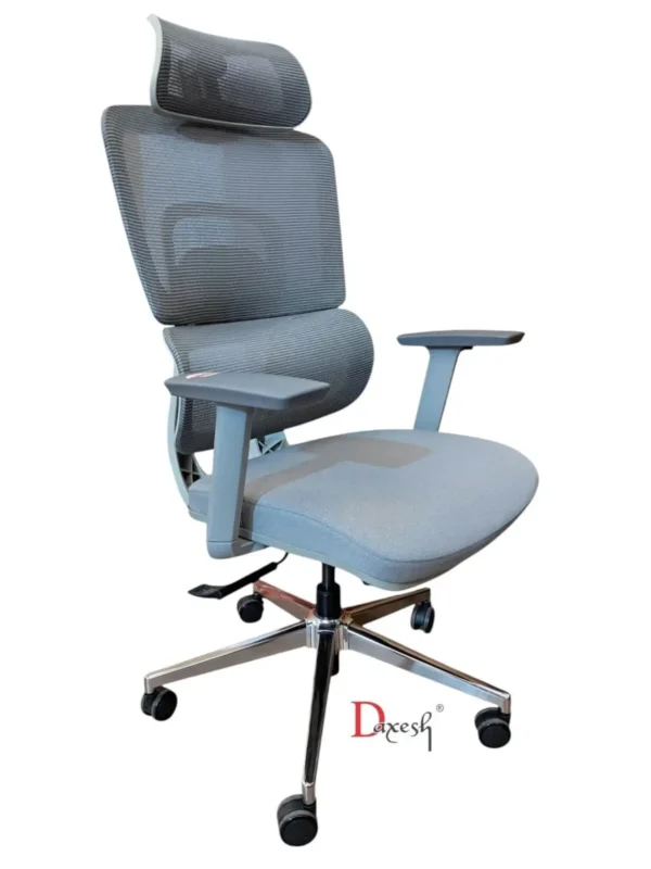 "Ergonomic office chair in Grey with mesh back support and adjustable height."