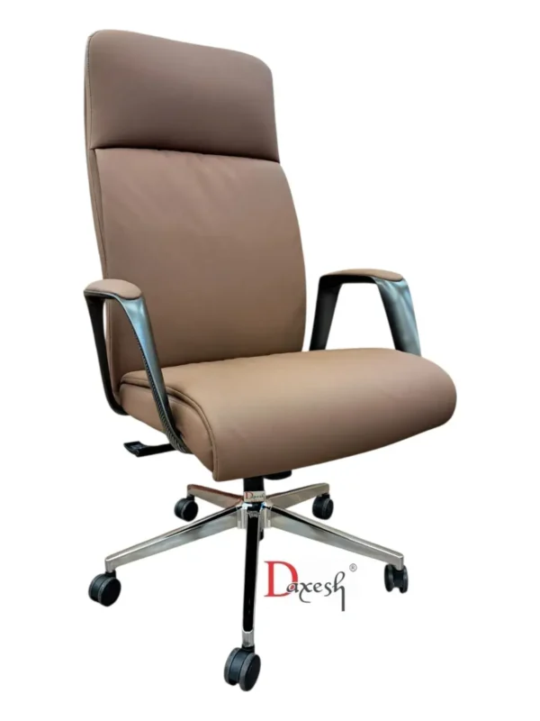 "Side view of leatherette office chair in brown."
