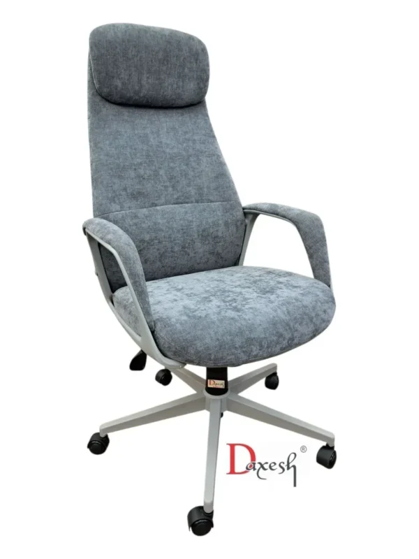 "Side view of Grey Velvet office chair."