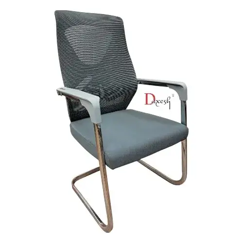 "Side view of grey visitor chair."