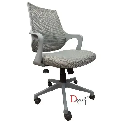 "Side view of low back grey chair."