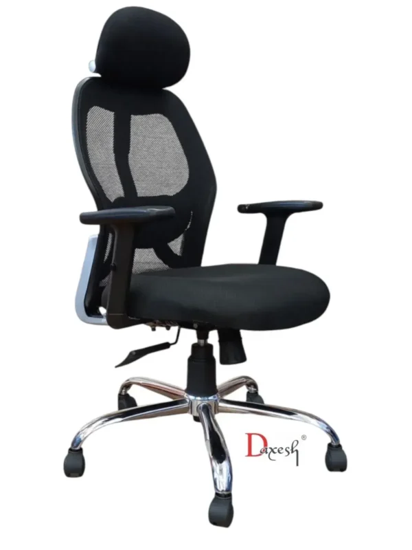 " Side photo of mesh chair."