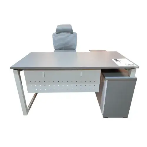 "Front view of office table with metal leg."