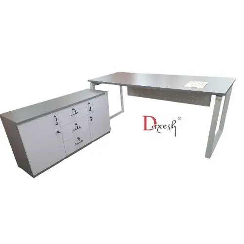 "Inner view of modular office desk with side storage."