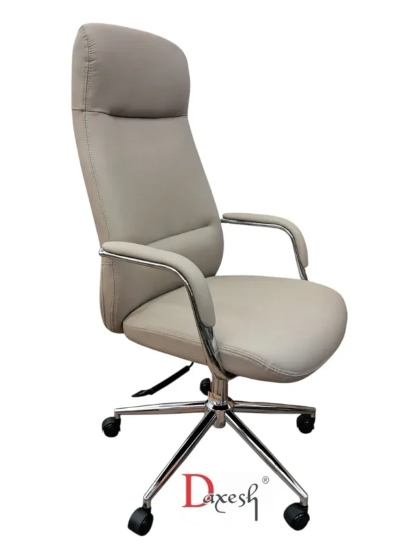 "Side view of sleek off-white office chair."