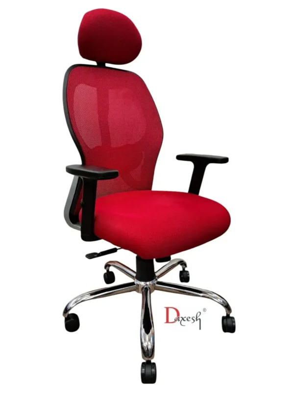 "Side view of red matrix office chair."